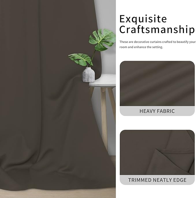 Easy-Going Blackout Curtains for Bedroom, Solid Thermal Insulated Grommet and Noise Reduction Window Drapes, Room Darkening Curtains for Living Room, 2 Panels(42x63 in, Taupe)