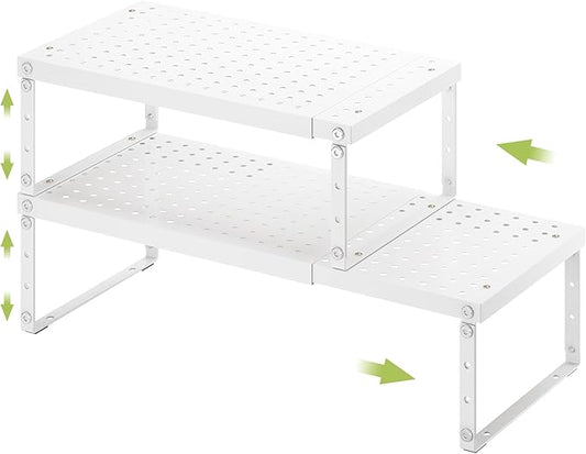 Expandable Cabinet Organizer Shelf With Adjustable Height, Stackable Kitchen Countertop Organizer Rack, Adjustable Shelf Riser For Kitchen Counter, Pantry, Cupboard, Desk, Tabletop