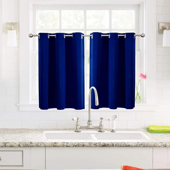 ChrisDowa Small Window Curtains for Kitchen and Bedroom - Grommet Short Thermal Insulated Room Darkening Curtains (2 Panels, Royal Blue, 42 x 36 Inch)