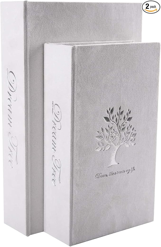 Decorative Book Boxes: Faux Books for Coffee Tables and Bookshelves, Home Decor Set of 2 Fashion Storage Boxes (Dream Tree)