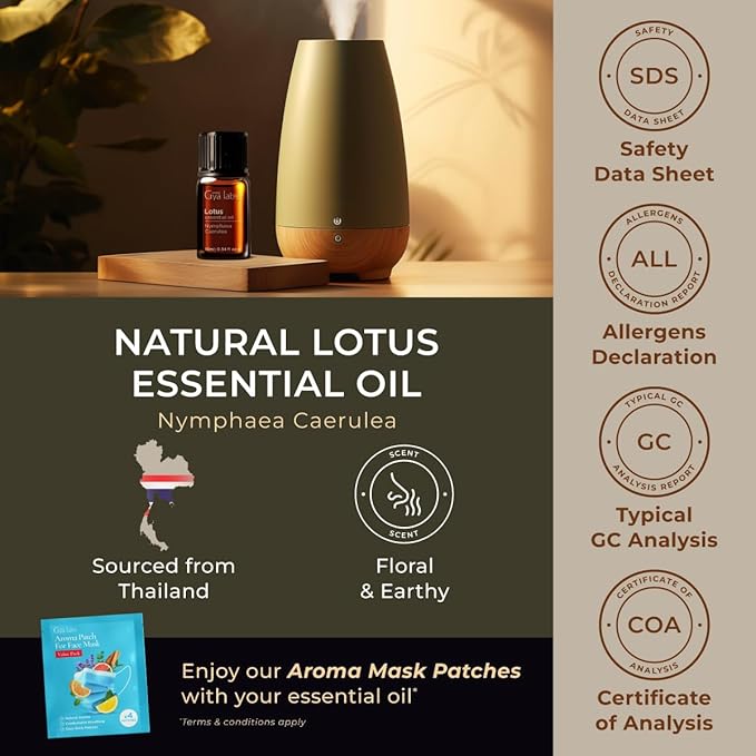 Gya Labs Lotus Essential Oil for Diffuser - 0.34 Fl Oz - 100% Pure Natural Lotus Oil for Skin, Massage, DIY & Candle Making Scent