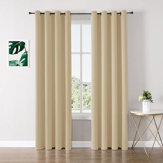 ChrisDowa Blackout Curtains 102 inches Long for Bedroom - 2 Panels Set Grommet Thermal Insulated Room Darkening Curtains for Living Room (Biscotti Beige, 52 x 102 Inch)