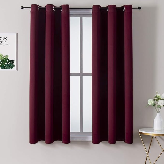 ChrisDowa Grommet Blackout Curtains for Bedroom and Living Room - 2 Panels Set Thermal Insulated Room Darkening Curtains (Burgundy Red, 38W x 45L)