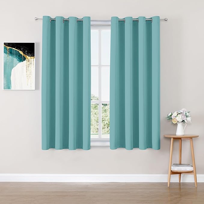 ChrisDowa Blackout Curtains 54 inches Long for Bedroom - 2 Panels Set Grommet Thermal Insulated Room Darkening Curtains for Living Room (Aqua, 52 x 54 Inch)
