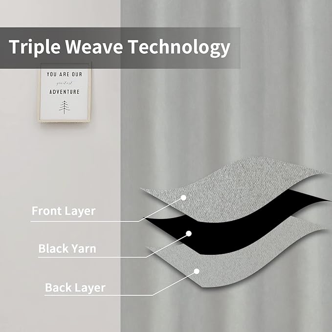 Easy-Going Blackout Curtains for Bedroom, Solid Thermal Insulated Grommet and Noise Reduction Window Drapes, Room Darkening Curtains for Living Room, 2 Panels (42x95 in, Greyish White)