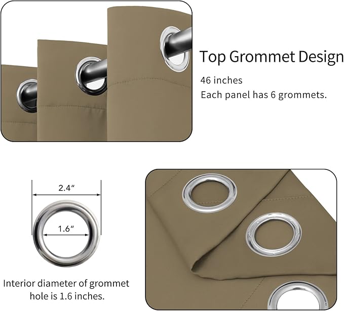 Easy-Going Blackout Curtains for Bedroom, Solid Thermal Insulated Grommet and Noise Reduction Window Drapes, Room Darkening Curtains for Living Room, 2 Panels(46x84 in, Tan)