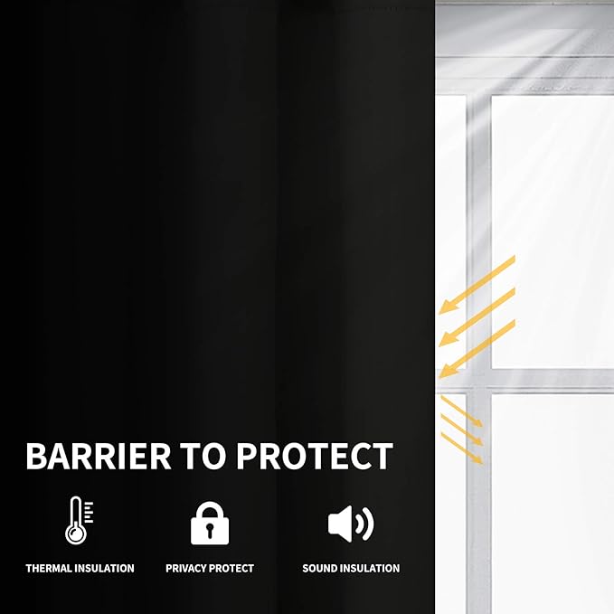 Easy-Going Blackout Curtains for Bedroom, Solid Thermal Insulated Grommet and Noise Reduction Window Drapes, Room Darkening Curtains for Living Room, 2 Panels (52x108 in,Black)