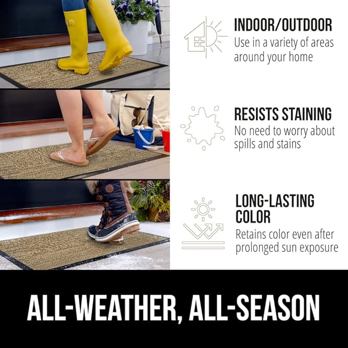 GORILLA GRIP 100% Waterproof All-Season WeatherMax Doormat, 47x35, US Designed Natural Rubber, Stain and Fade Resistant, Low Profile Indoor Outdoor Door Mats, Easy Clean Patio Mat, Home Sweet Home