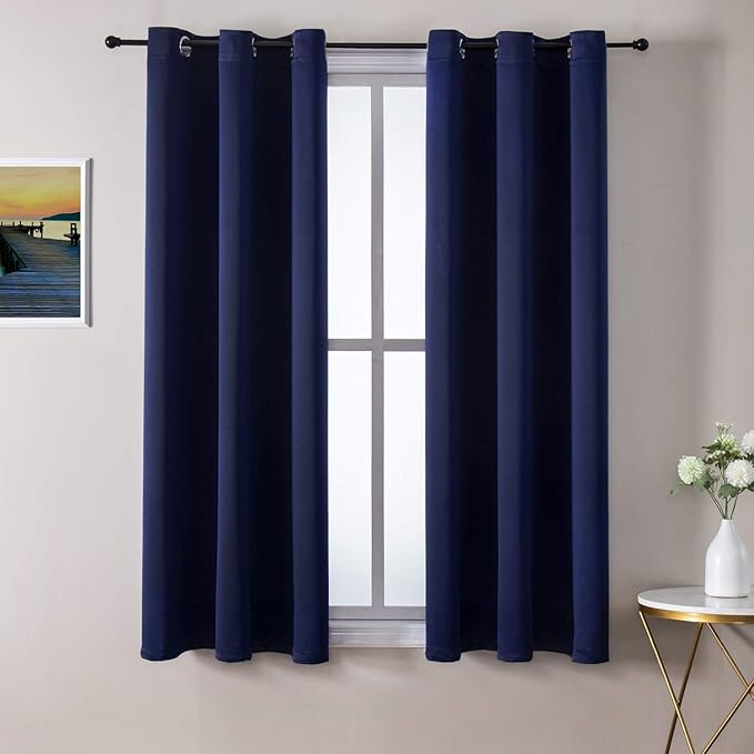 ChrisDowa Small Window Curtains 40 inches Long for Bedroom - Grommet Short Thermal Insulated Room Darkening Curtains for Kitchen (2 Panels, Navy Blue, 29 x 40 Inch)