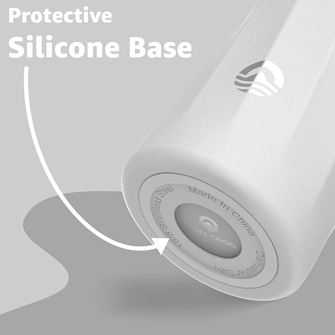 Chill Oasis Water Bottle | Compatible With Popular Flavor Cartridges | BPA Free, Leak Proof, Double-Walled Vacuum Insulated Stainless Steel, and Dishwasher Safe | Cold for 24 Hours (White, 32oz)