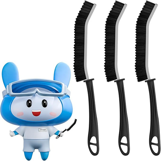 Crevice Cleaning Brushes, Serrated Cleaner Scrub Brush Tool for Hard to Reach Tight Space, Home Essentials, Cleaning Supplies for Shower, Bathroom, Kitchen, Toilet, Window (3, Black)