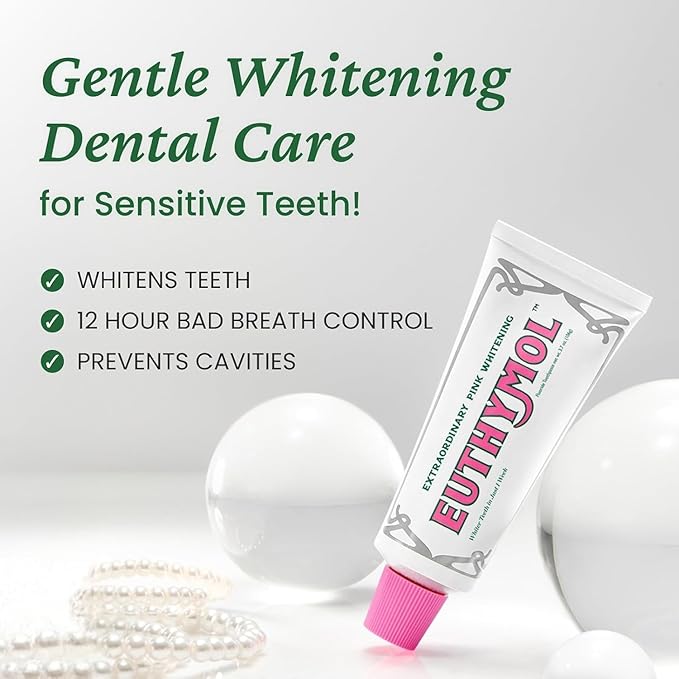 EUTHYMOL Whitening Toothpaste (3.7fl oz*2, Pack of 2) - Stain Removal in 2 Weeks, Long-Lasting Freshness for Sensitive Gum & Teeth. Bad Breath, Cavity Prevention. Recyclable Aluminum Tube