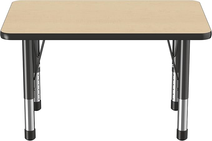 FDP Rectangle Activity School and Classroom Kids Table (24 x 36 inch), Chunky Toddler Leg, Adjustable Height 15-24 inches - Maple Top and Black Edge