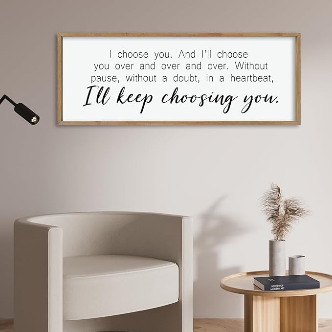 comurdyo I'll Keep Choosing You Sign 32"X12" for Master Bedroom Above Bed Wall Decor I Choose You Large Wood Framed Wall Hanging Art (Wood)