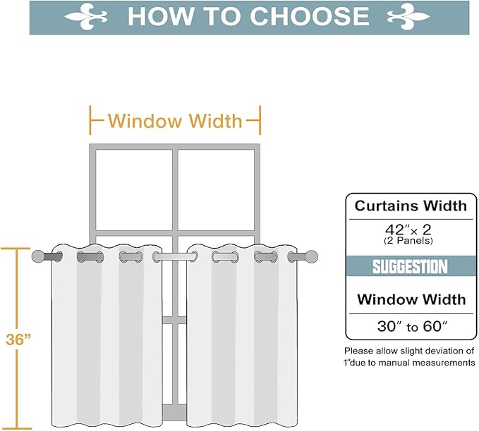 ChrisDowa Small Window Curtains for Kitchen and Bedroom - Grommet Short Thermal Insulated Room Darkening Curtains (2 Panels, Teal, 42 x 36 Inch)