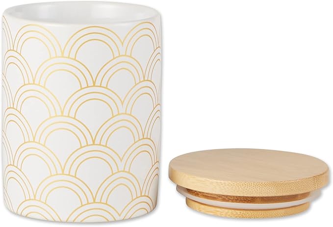 DII Kitchen Ceramics Collection, Canister Set, Mixed Print, White/Gold, 3 Piece