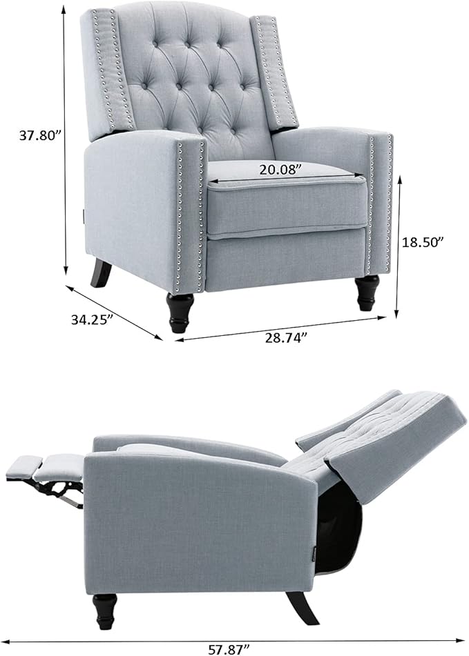 Fabric Push Back Recliner Chair Mid Century Tufted Single Comfy Reading Sofa Chair for Living Room/Bedroom/Home Theatre, Grey