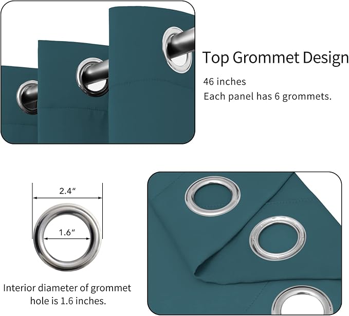 Easy-Going Blackout Curtains for Bedroom, Solid Thermal Insulated Grommet and Noise Reduction Window Drapes, Room Darkening Curtains for Living Room, 2 Panels(46x63 in, Peacock Blue)