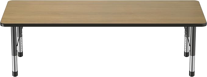 Factory Direct Partners FDP Rectangle (30 x 72 inch) Classroom Table with Adjustable Chunky Toddler Legs (15-24 in); Preschool, Kinder and Daycare Furniture - Pasadena Oak Top/Black Edge and Legs