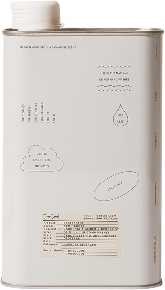 DedCool Liquid Laundry Dedtergent (Red Dakota, 32 fl oz) Luxurious Fragrance, Scented, Removes Stains, Ideal for 60 Washes, Infused with Natural Essential Oils, Vegan, Non-Toxic, Cruelty & Dye Free