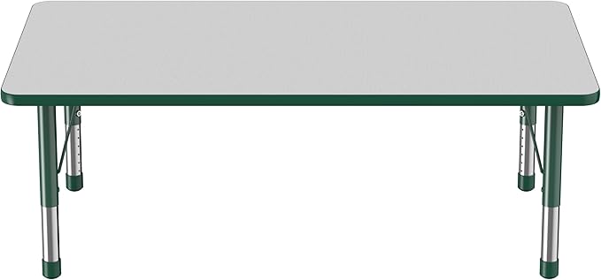 Factory Direct Partners FDP Rectangle Activity School and Classroom Kids Table (36 x 60 inch), Toddler Leg, Adjustable Height 15-24 inches - Gray Top and Green Edge