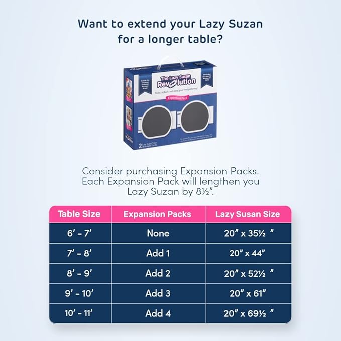 Full Set - Dark Gray - The First Patented Lazy Susan Turntable Expandable for Rectangular & Oblong Tables - Kitchen & Dining Tables - Great Gift! Parties & Gatherings.