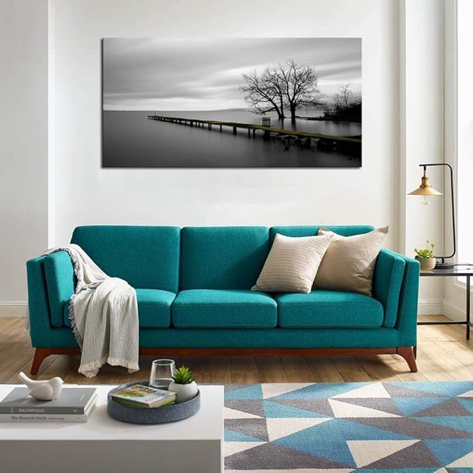 DZL Art S74975 Canvas Prints Modern Minimalist Black and White Lake Trees Landscape Wall Art Painting for Living Room Bedroom Decor Office Wall Decor Home Decoration