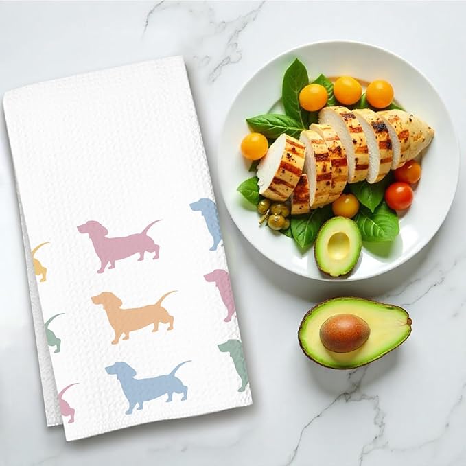 Dachshund Kitchen Towel, Waffle Weave Microfiber Wiener Dog Hand Towel, for Women, Dachshund Decor Accent for Bathroom or Kitchen