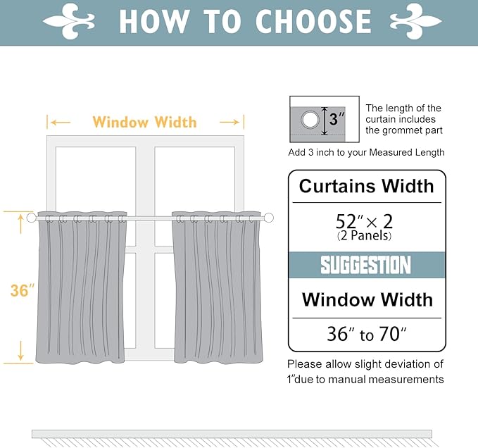 ChrisDowa Small Window Curtains 36 inches Long for Bedroom - Grommet Short Thermal Insulated Room Darkening Curtains for Kitchen (2 Panels, Grey, 52 x 36 Inch)