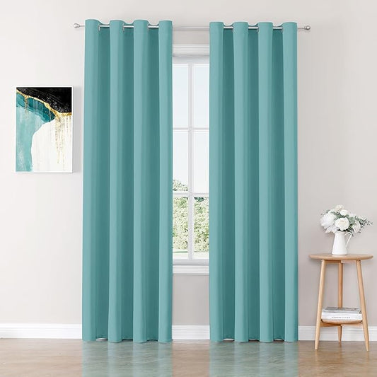 ChrisDowa Blackout Curtains 72 inches Long for Bedroom - 2 Panels Set Grommet Thermal Insulated Room Darkening Curtains for Living Room (Aqua, 52 x 72 Inch)