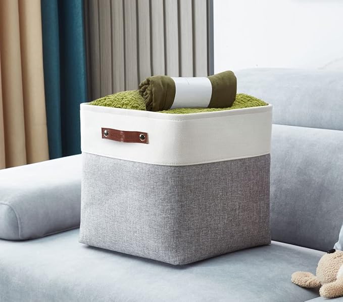 DECOMOMO Storage Cubes, 11x11 Cube Storage Bins, Baskets for Shelves (Grey & White, Cube 11" - 4 Pack)