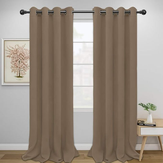 Easy-Going Blackout Curtains for Bedroom, Solid Thermal Insulated Grommet and Noise Reduction Window Drapes, Room Darkening Curtains for Living Room, 2 Panels (52x96 in,Camel)
