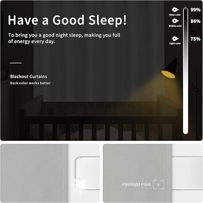 Easy-Going Blackout Curtains for Bedroom, Solid Thermal Insulated Grommet and Noise Reduction Window Drapes, Room Darkening Curtains for Living Room, 2 Panels (34x54 in, Light Gray)