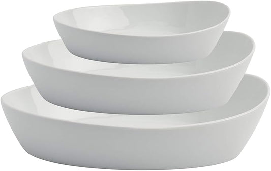 Denmark White Porcelain Chip Resistant Scratch Resistant Commercial Grade Serveware, 3 Piece Oval Serving Bowl Set