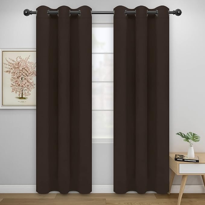 Easy-Going Blackout Curtains for Bedroom, Solid Thermal Insulated Grommet and Noise Reduction Window Drapes, Room Darkening Curtains for Living Room, 2 Panels(46x84 in, Dark Brown)