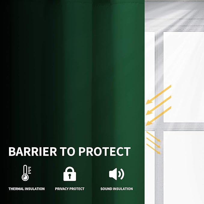 Easy-Going Blackout Curtains for Bedroom, Solid Thermal Insulated Grommet and Noise Reduction Window Drapes, Room Darkening Curtains for Living Room, 2 Panels (52x96 in,Dark Green)