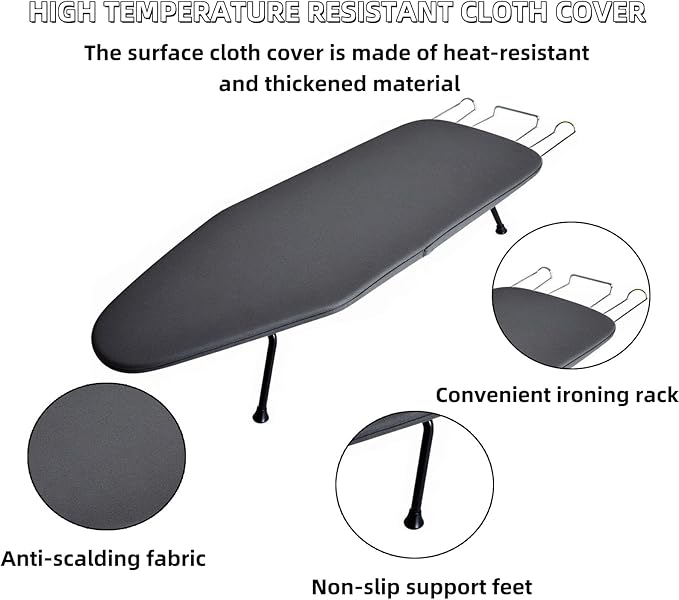 Compact Foldable Tabletop Ironing Board - with Iron Rest and Heat Resistant Cover, Portable Non-Slip Mini Iron Board for Home and Travel