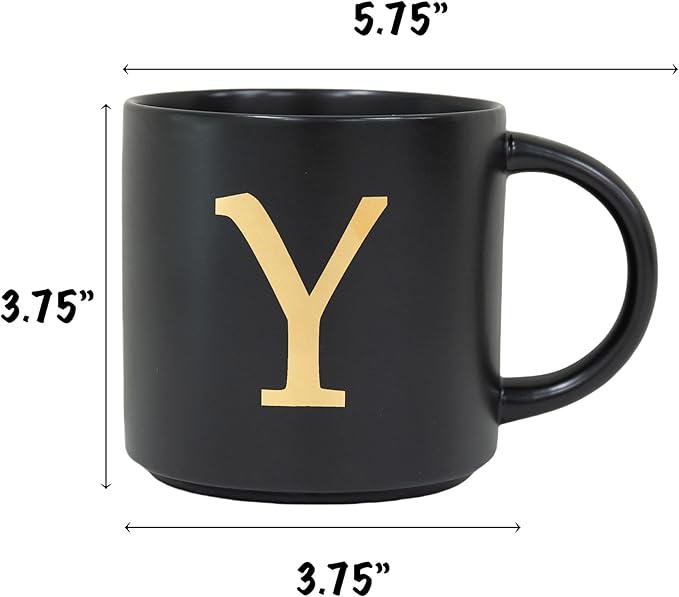 COLLECTIVE HOME - Monogram Ceramic Mugs, 15 oz Golden Initial Black Coffee Cups, Elegant Alphabet Tea Mugs, Elegant Personalized Mug with Gift Box, Unique Mug with Double Side Capital Lette (Y)