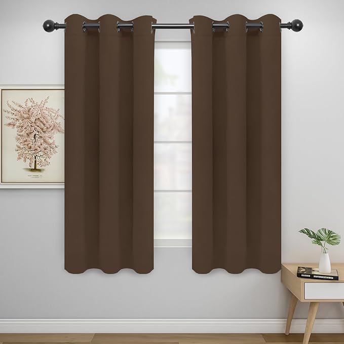 Easy-Going Blackout Curtains for Bedroom, Solid Thermal Insulated Grommet and Noise Reduction Window Drapes, Room Darkening Curtains for Living Room, 2 Panels (42 x 63 in, Brown)