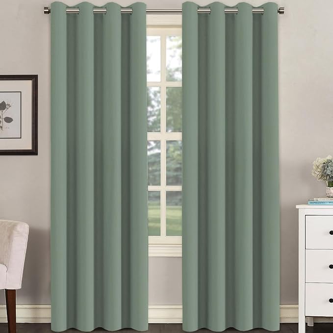H.VERSAILTEX Room Darkening Curtains for Living Room Light Reducing Thermal Insulated Window Treatment Panels/Drapes Grommet Top 2 Panels Green Bay - 52 x 96 Inches