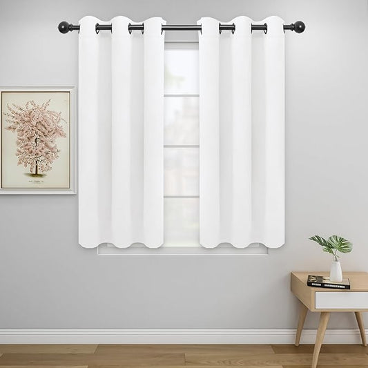Easy-Going Blackout Curtains for Bedroom, Solid Thermal Insulated Grommet and Noise Reduction Window Drapes, Room Darkening Curtains for Living Room, 2 Panels (34x45 in, White)