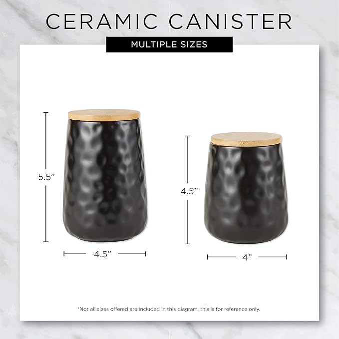 DII Kitchen Accessories Collection, Textured Matte Ceramic Canister Set, Black Dimple, 2 Piece
