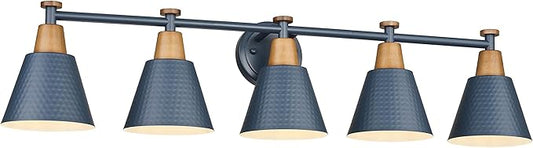 FEMILA 5 Light Bathroom Vanity Light, 37.4" Bathroom Lighting Fixtures Over Mirror, Blue Finish, E26 Base, 4FG59B-5W Blue