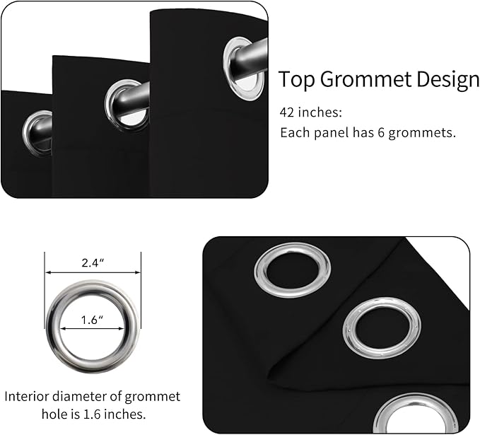Easy-Going Blackout Curtains for Bedroom, Solid Thermal Insulated Grommet and Noise Reduction Window Drapes, Room Darkening Curtains for Living Room, 2 Panels (42x95 in, Black)