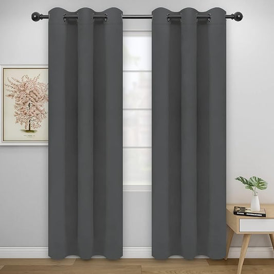 Easy-Going Blackout Curtains for Bedroom, Solid Thermal Insulated Grommet and Noise Reduction Window Drapes, Room Darkening Curtains for Living Room, 2 Panels(42x84 in, Gray)
