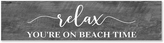 Generic Funny Wood Sign Relax You're On Beach Time Rustic Wooden Hanging Sign Home Farmhouse Kitchen Wall Decoration 16 x 6 Inch