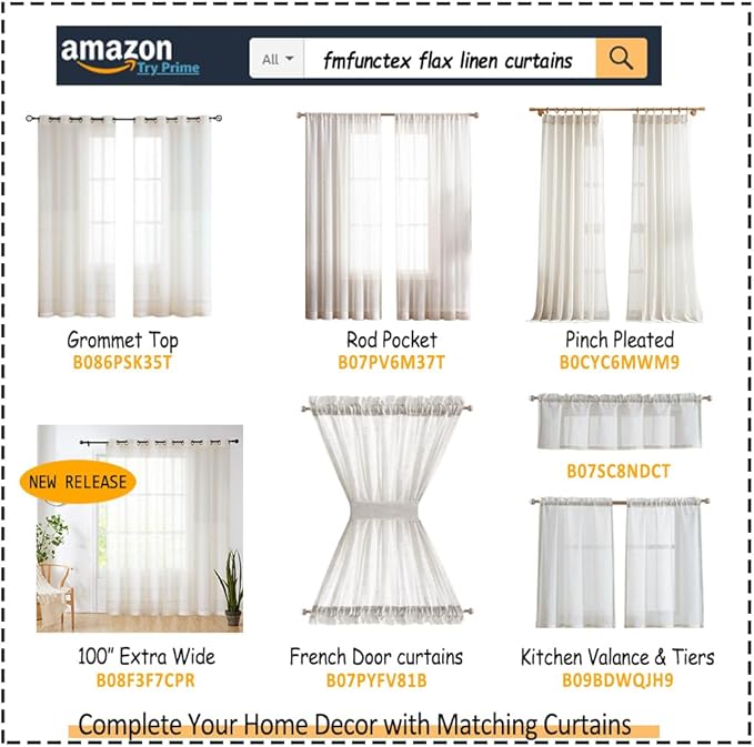 FMFUNCTEX Linen Sheer Pinch Pleated Curtains for Living Room, Linen Flax Beige 108 Inches Long Sheer Curtain See Through Panels for Bedroom, Natural Window Drapes for Farmhouse, Rod Pocket 2 Panels