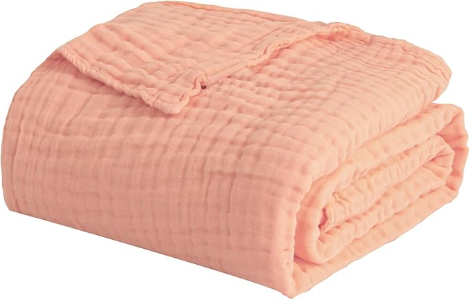 EMME Muslin and Cotton Twin Blankets for Couch Breathable Gauze Blanket All Season Soft and Lightweight Pre-Washed Cotton Blanket (Pink, 60"x80")