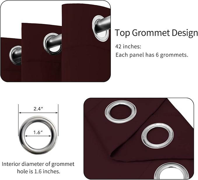 Easy-Going Blackout Curtains for Bedroom, Solid Thermal Insulated Grommet and Noise Reduction Window Drapes, Room Darkening Curtains for Living Room, 2 Panels (42x95 in, Wine)