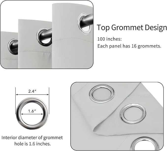 Easy-Going Blackout Door Curtains for Bedroom, Solid Thermal Insulated Grommet and Noise Reduction Window Drapes, Room Darkening Curtains for Living Room, 1 Panel (100x96 in, Greyish White)